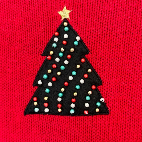 Designers Originals Studio Sweater FaLaLa Size XL Red Bead Christmas Tree - Picture 8 of 15